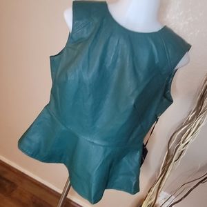 Green faux leather peplum top